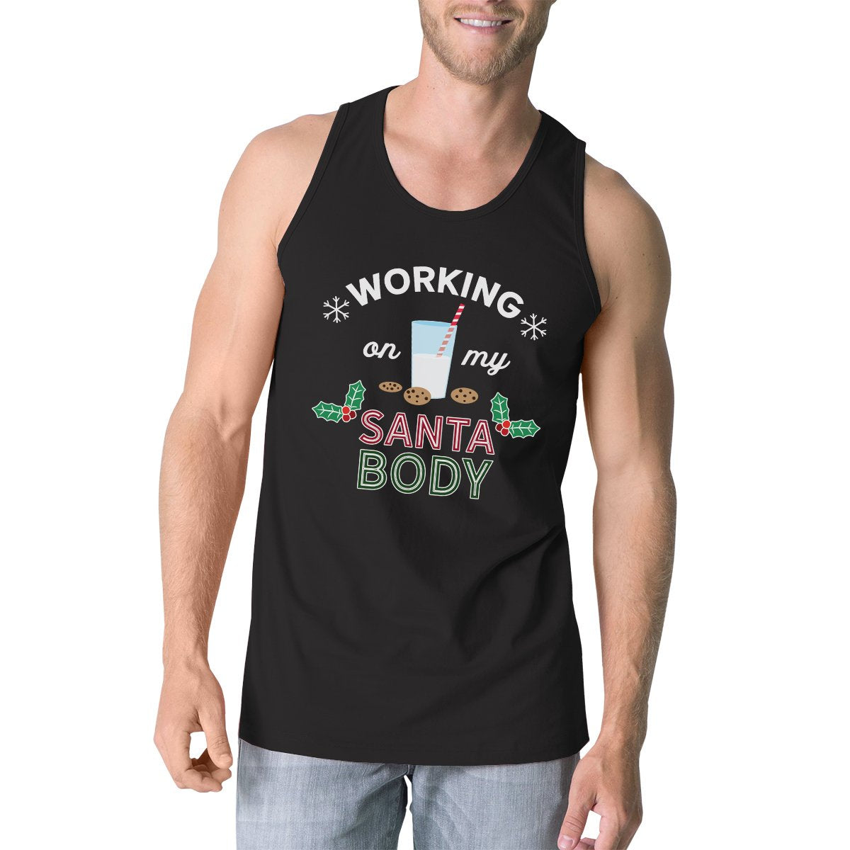 Working On My Santa Body Mens Black Tank Top