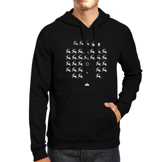 Pixel Game Santa And Rudolph Black Hoodie