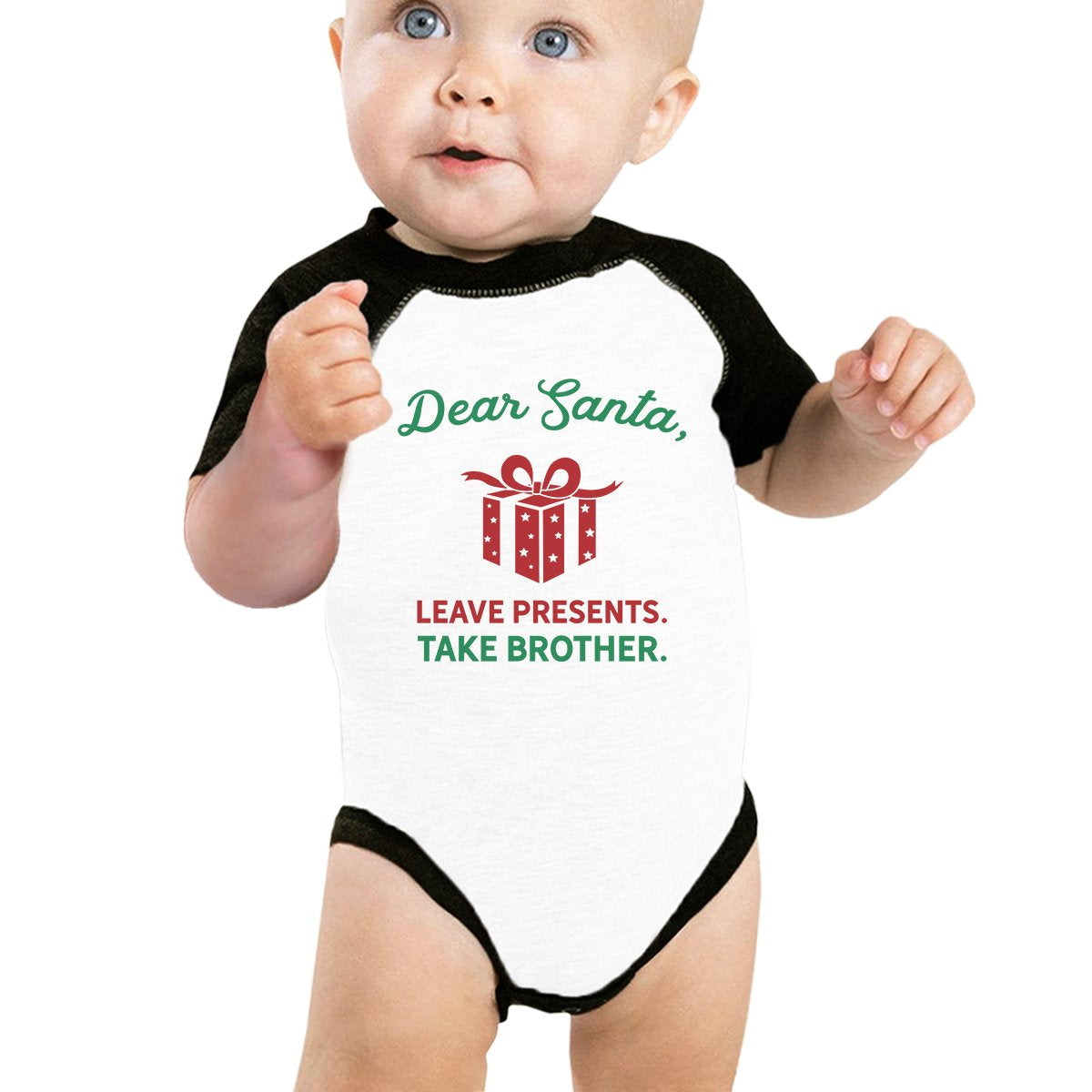 Dear Santa Leave Presents Take Brother Baby Black And White Baseball Shirt