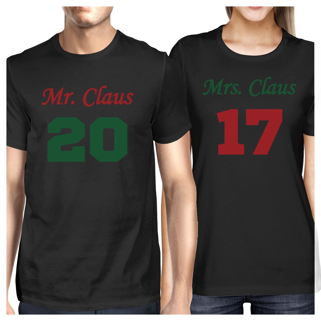 Mr. And Mrs. Claus Matching Couple Black Shirts