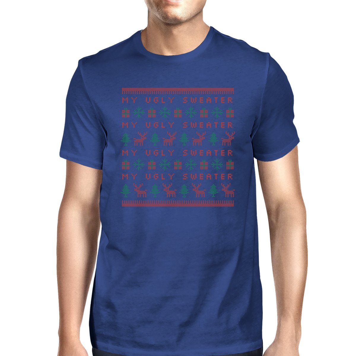 My Ugly Sweater Pattern Mens Royal Blue Shirt