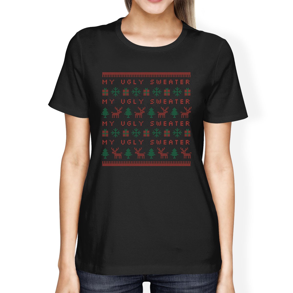 My Ugly Sweater Pattern Womens Black Shirt