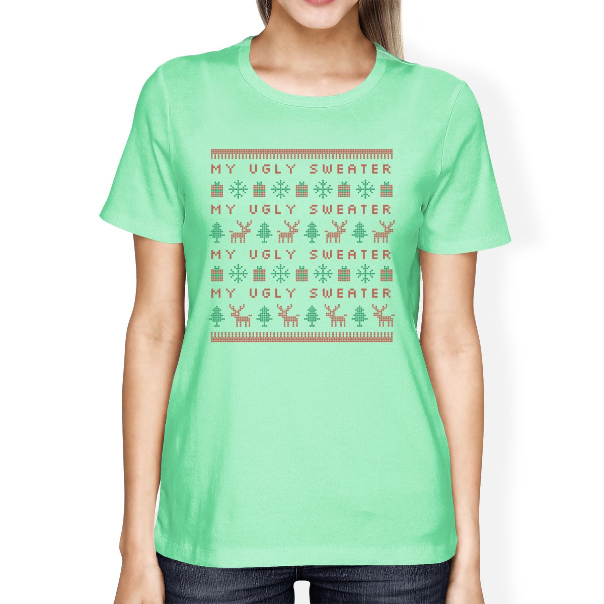 My Ugly Sweater Pattern Womens Mint Shirt