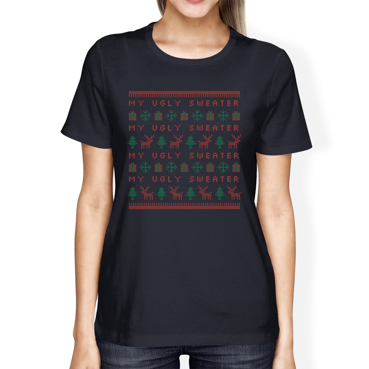 My Ugly Sweater Pattern Womens Navy Shirt