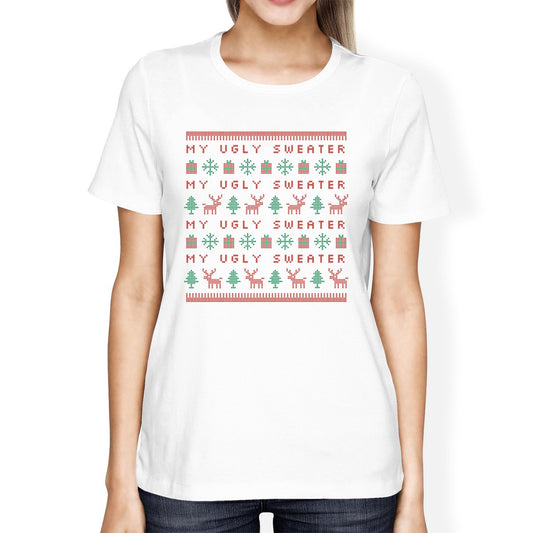 My Ugly Sweater Pattern Womens White Shirt