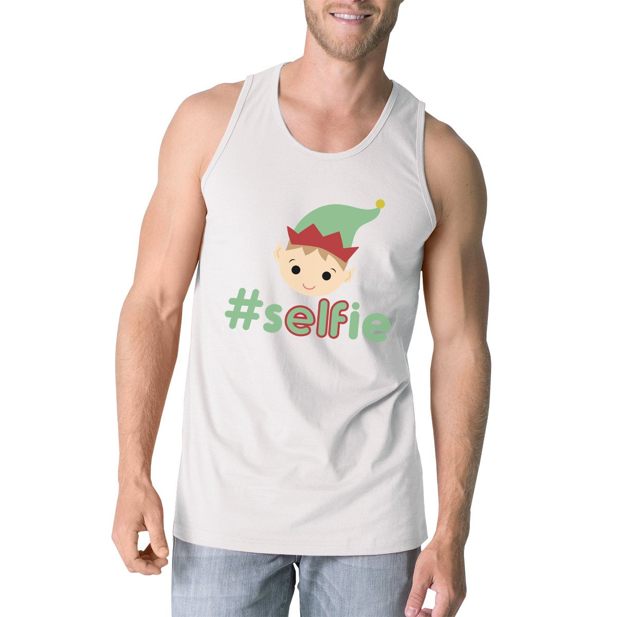 Hashtag Selfie Elf Mens White Tank Top