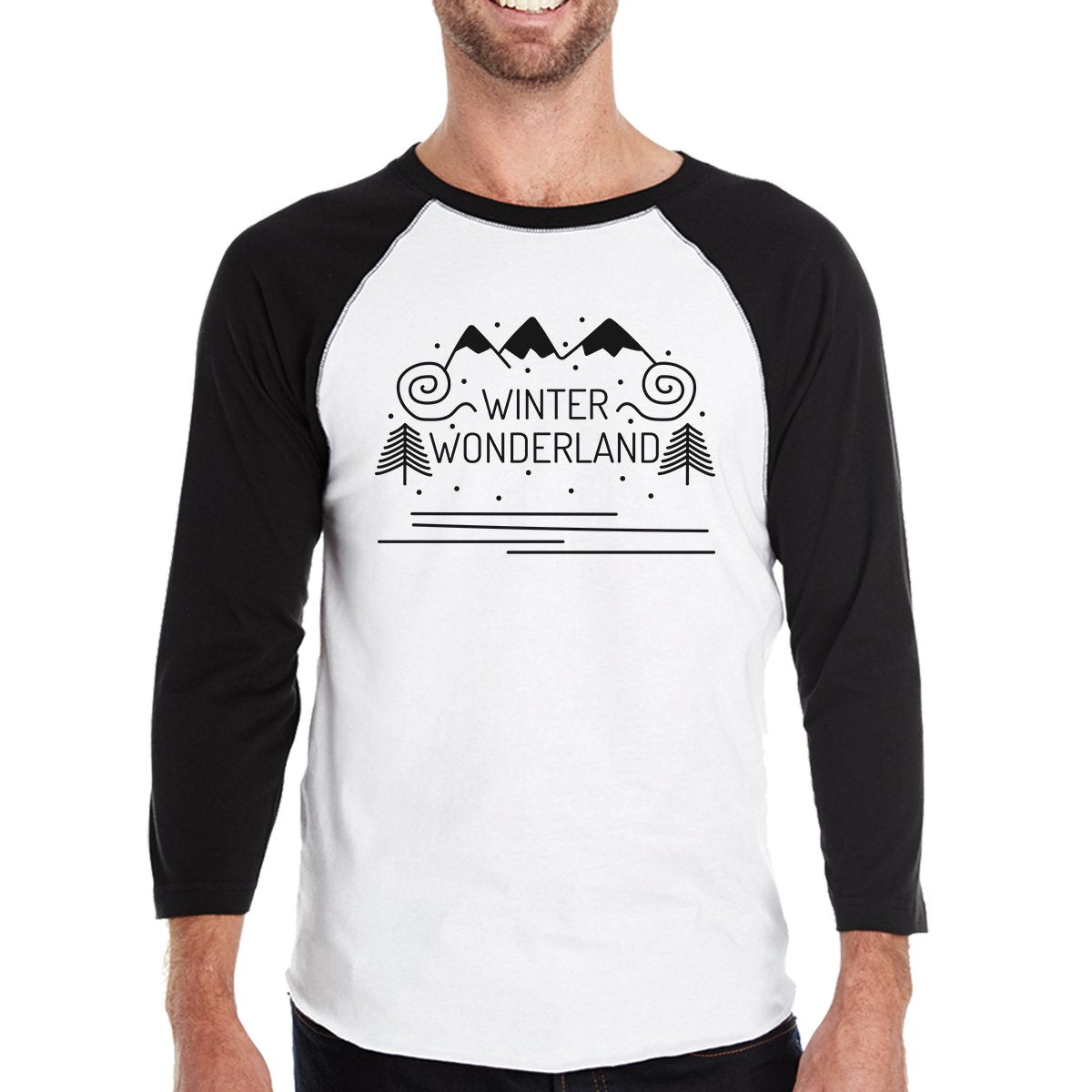 Winter Wonderland Mens Black And White Baseball Shirt