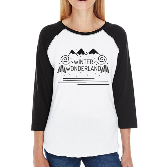 Winter Wonderland Womens Black And White Baseball Shirt