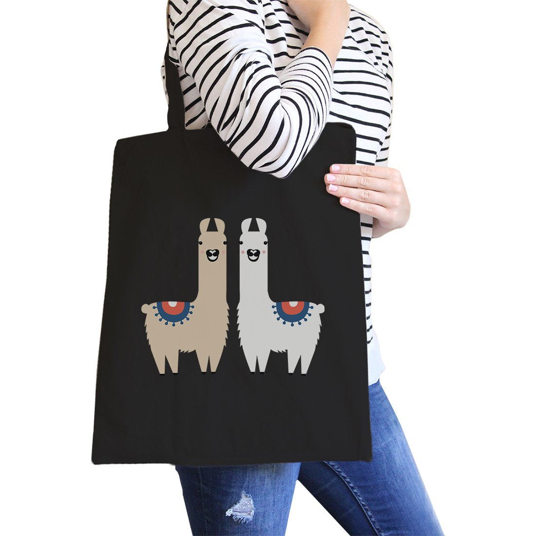 Llama Pattern Canvas Shoulder Bag Cute Foldable Tote Bag For Women