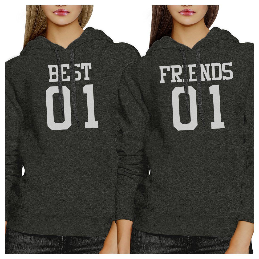 Best01 Friends01 BFF Matching Dark Grey Hoodies