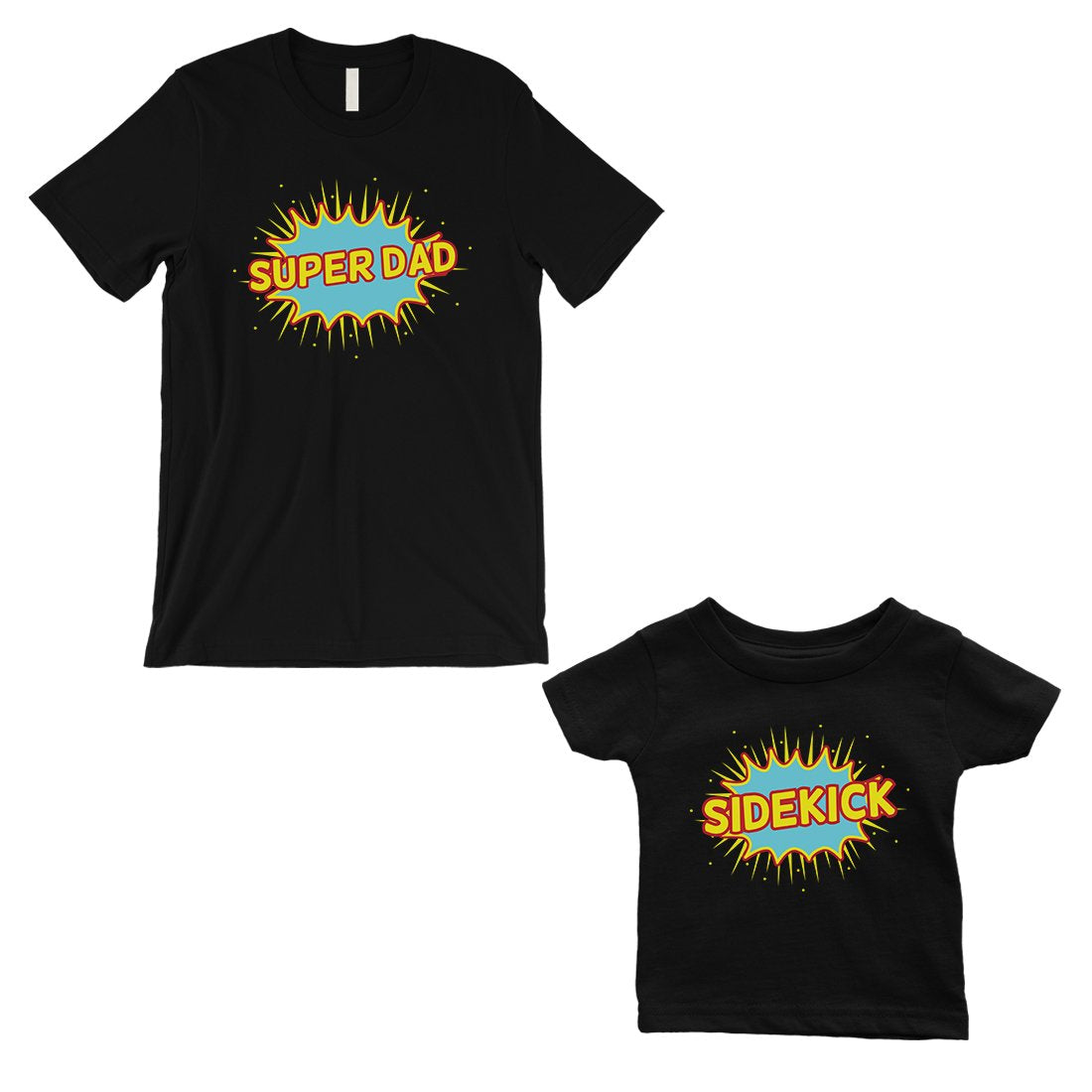 Super Dad Sidekick Dad and Baby Matching Gift T-Shirts Black