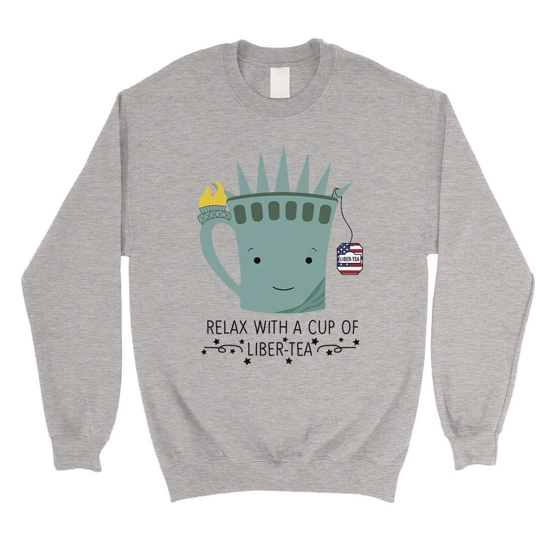 Cup Of Liber-Tea Sweatshirt Round Neck Funny 4th Of July Graphic