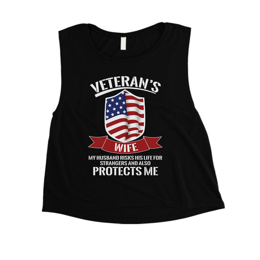 Veterans Wife Shirt Womens Cute Graphic 4th of July Crop Tee Gift