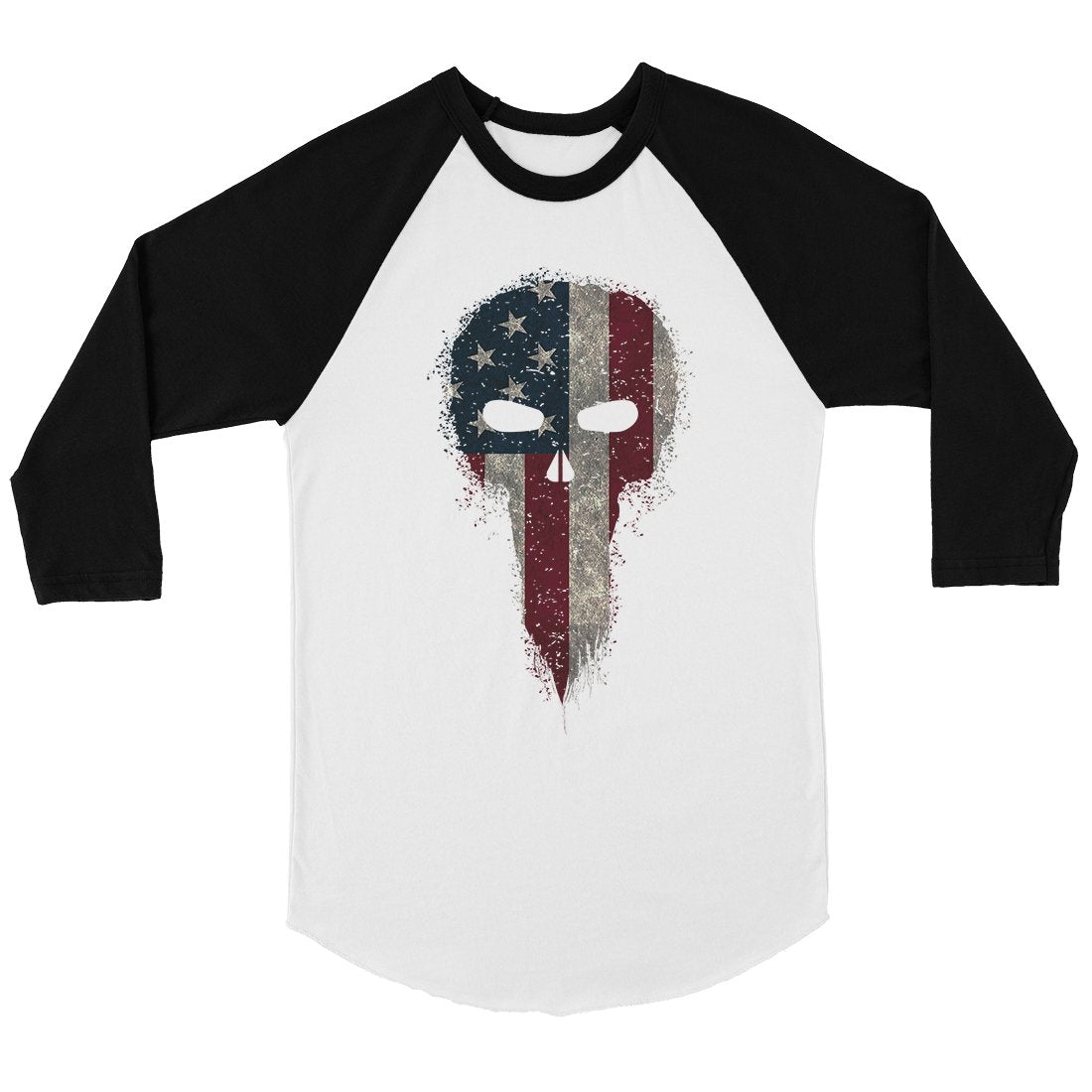 Vintage American Skull Mens Baseball Shirt 4th of July Raglan Tee