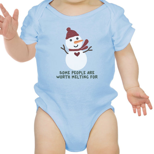 Some People Are Worth Melting For Snowman Baby Sky Blue Bodysuit