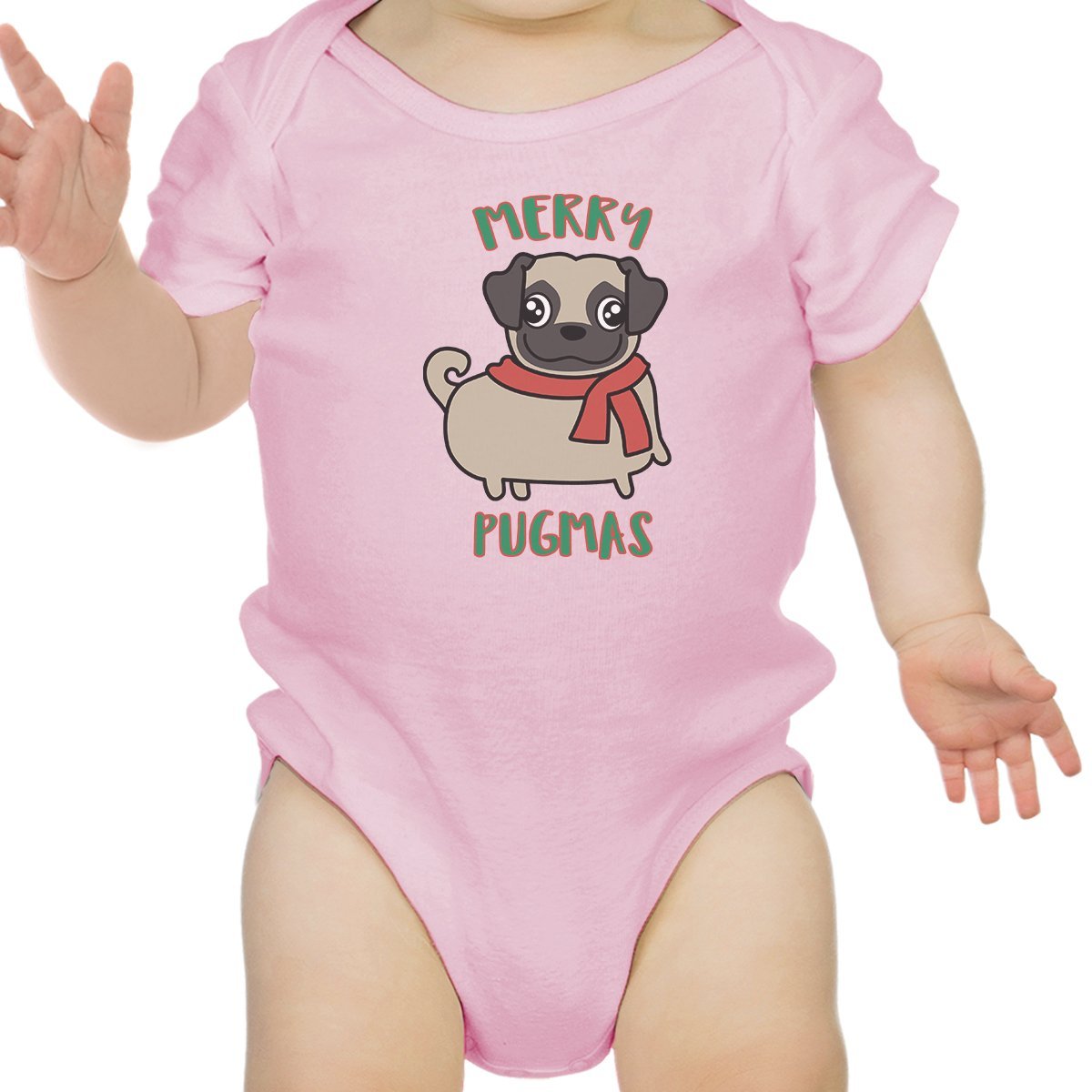 Merry Pugmas Pug Baby Pink Bodysuit