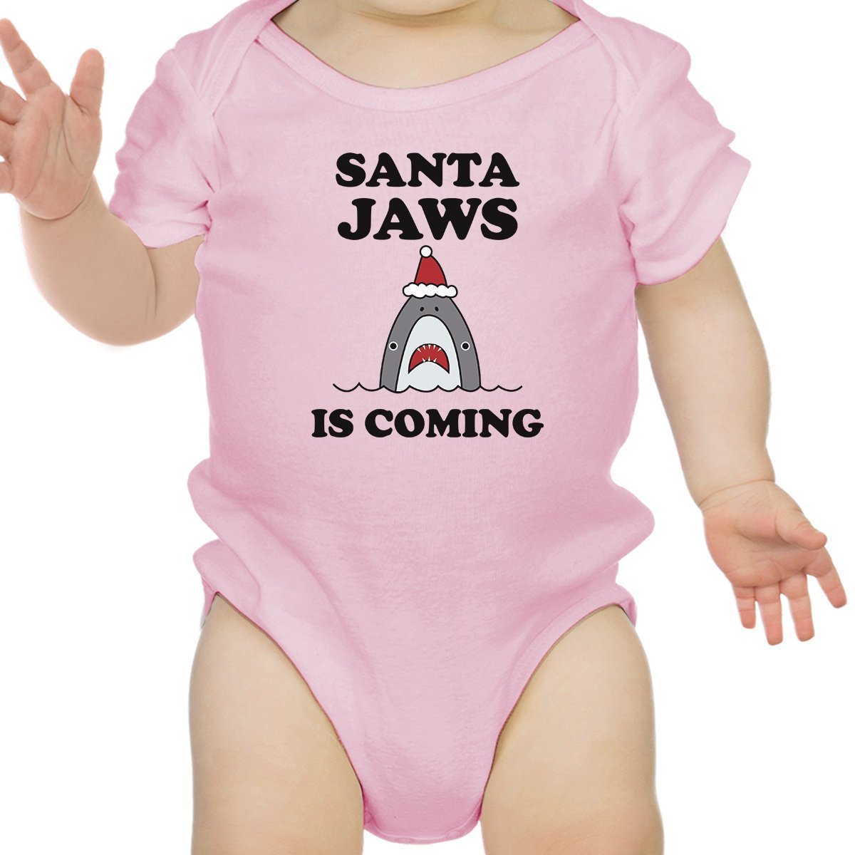 Santa Jaws Is Coming Baby Pink Bodysuit