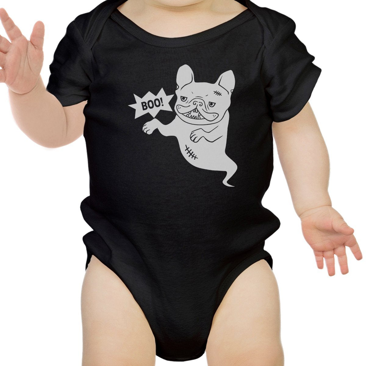 Boo French Bulldog Ghost Baby White Bodysuit