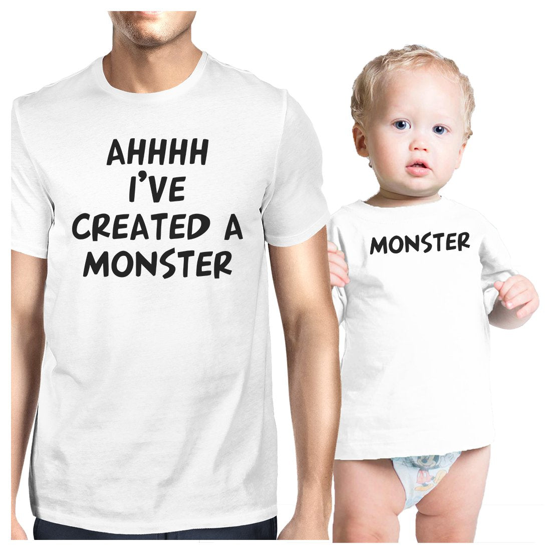 Created A Monster Dad and Baby Matching Gift T-Shirts Father's Day