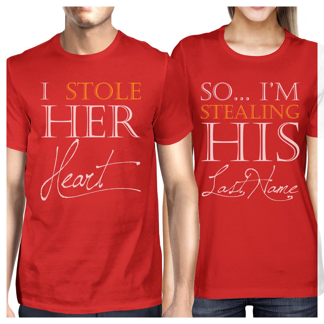 Stealing Last Name Matching Couple Gift Shirts Red Engagement Photo