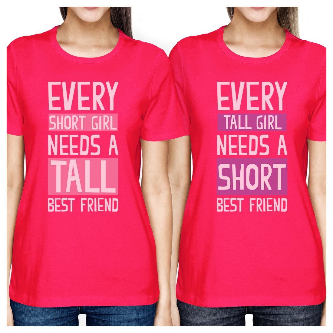 Tall Short Friend BFF Matching Shirts Womens Hot Pink For Friends