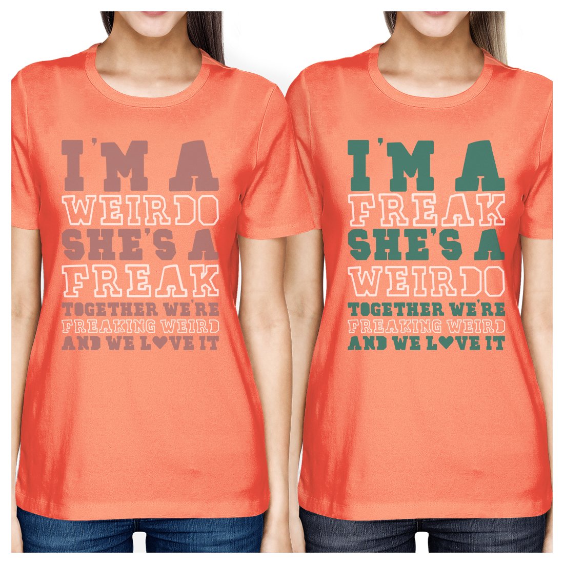 Weirdo Freak BFF Matching Shirts Womens Peach Short Sleeve Tee