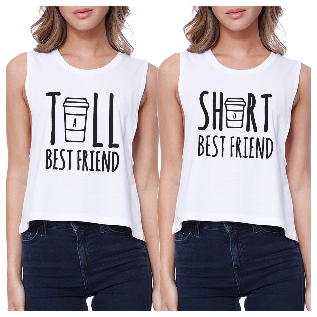 Tall Short Cup BFF Matching Crop Top Womens Graphic Cropped Shirts