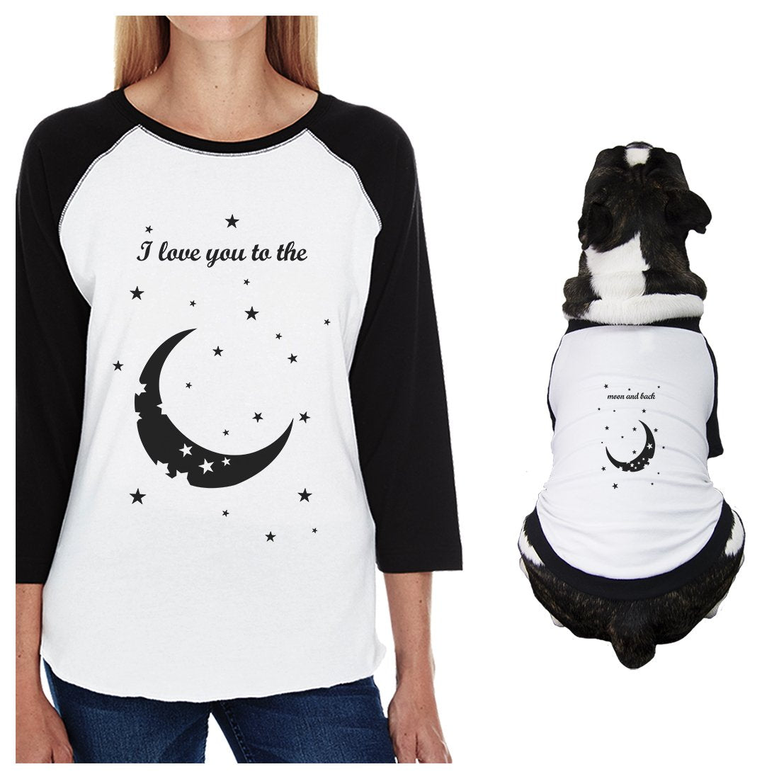 Moon And Back Small Dog and Mom Matching Outfits Raglan Tees Cotton