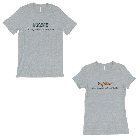 Husbae Wifebae Leopard Military Matching Couple Gift Shirts Grey