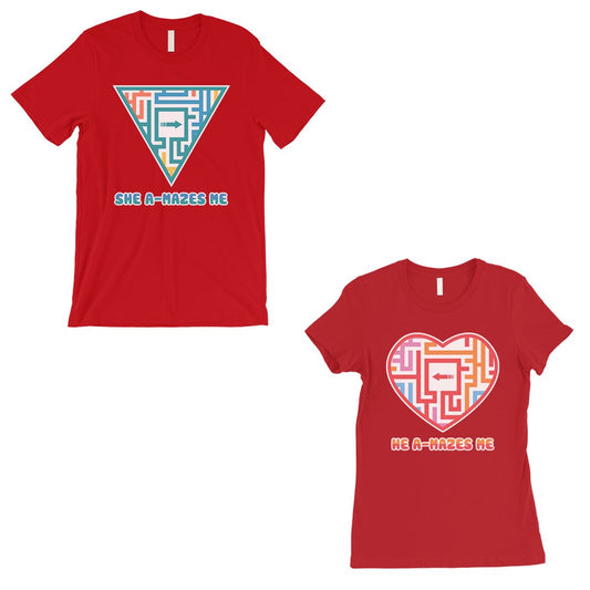 A-Mazes Me Red Matching Couples T-Shirts Funny Valentine's Day Gift