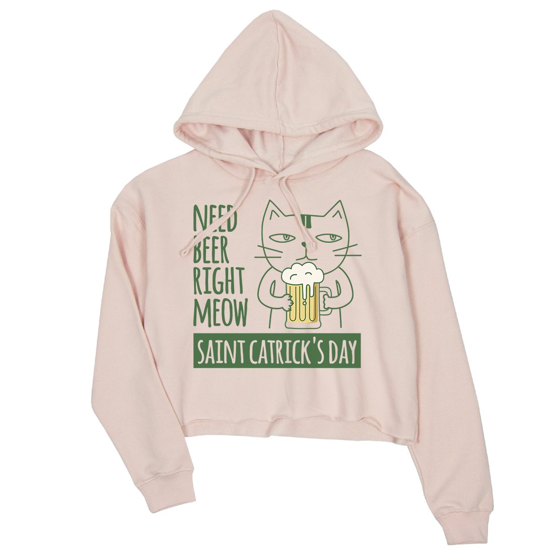 Beer Cat Patrick's Day Womens Crop Hoodie Pullover Cute Irish Theme