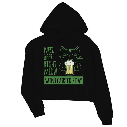 Beer Cat Patrick's Day Womens Crop Hoodie Pullover Cute Irish Theme