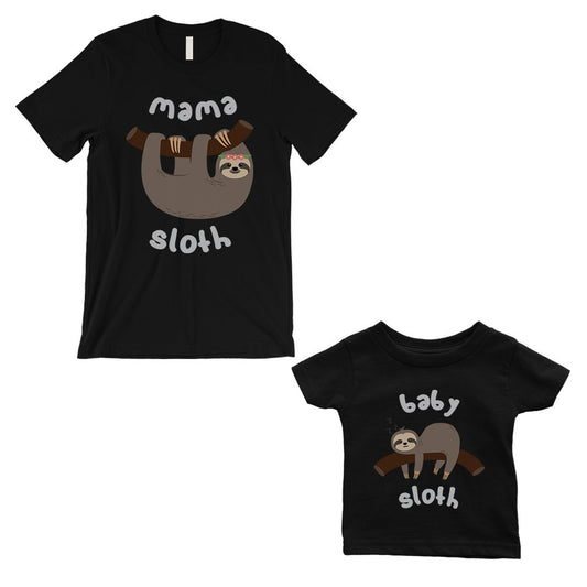 Mama Baby Sloth Mom and Baby Matching T-Shirts Black Mother's Day