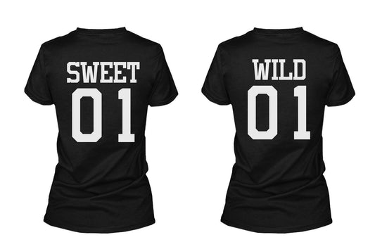 Sweet 01 Wild 01 Matching Best Friends T Shirts BFF Tees For Two Girls Friends