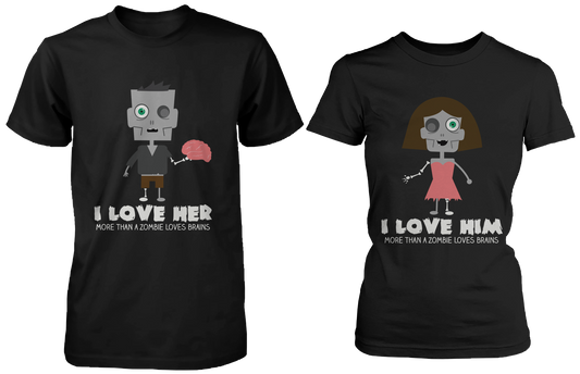 Love You More Than a Zombie Loves Brains Matching Couple Shirts (Set)