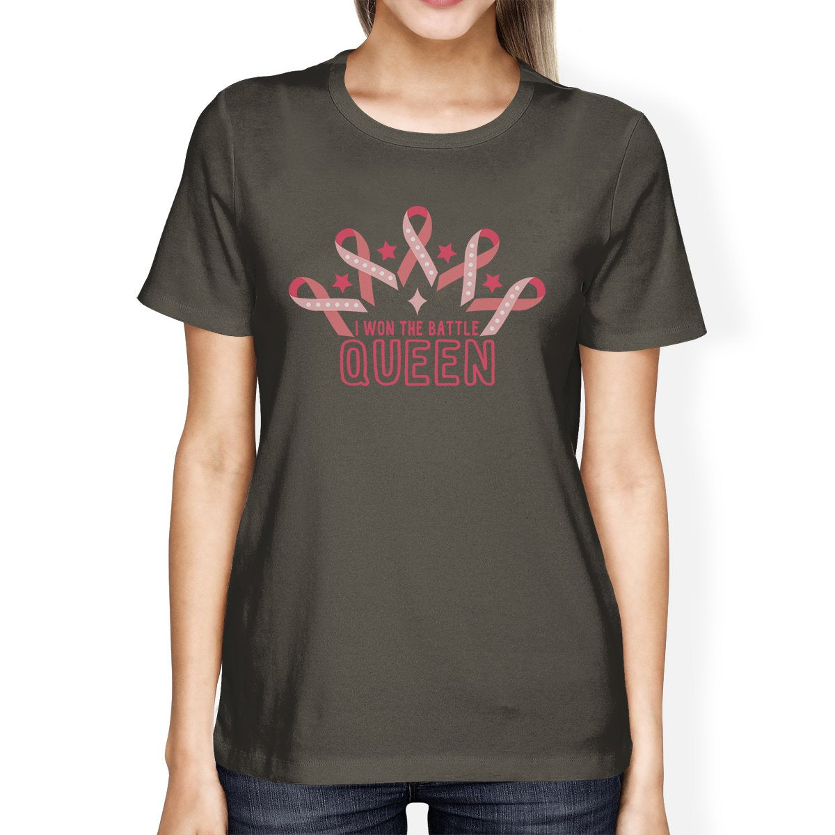 Won The Battle Queen Breast Cancer Awareness Womens Dark Grey Shirt