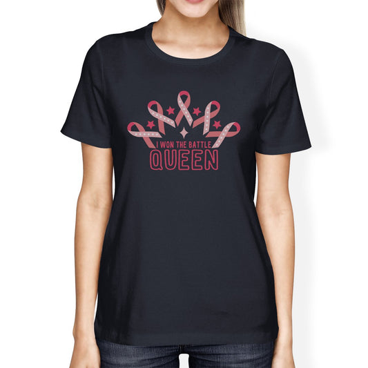 Won The Battle Queen Breast Cancer Awareness Womens Navy Shirt