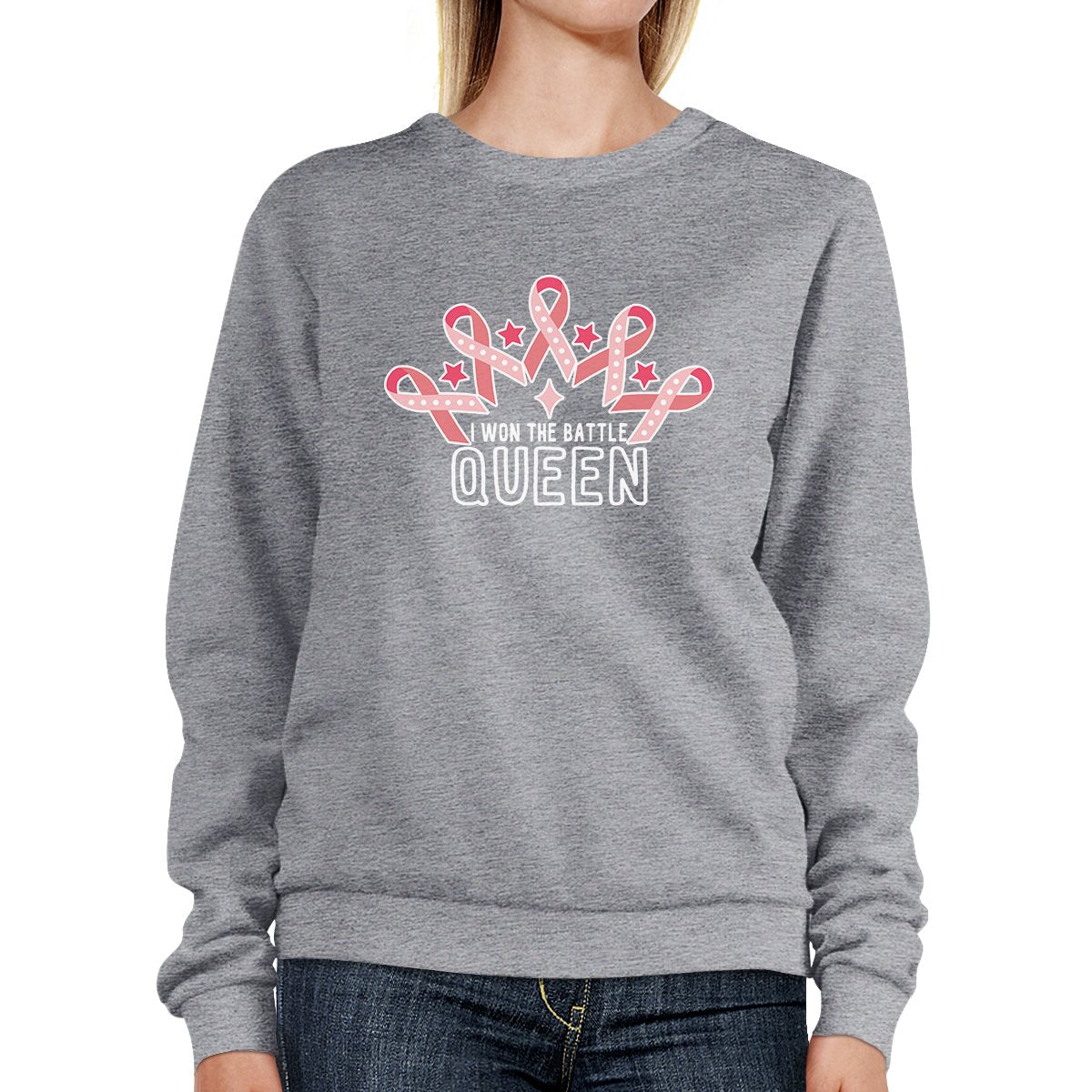 Won The Battle Queen Breast Cancer Awareness Grey SweatShirt