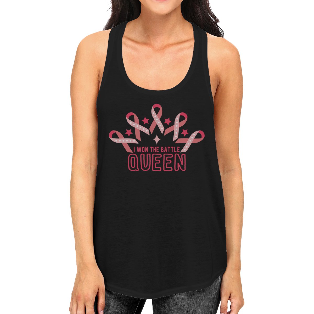 Won The Battle Queen Breast Cancer Awareness Womens Black Tank Top