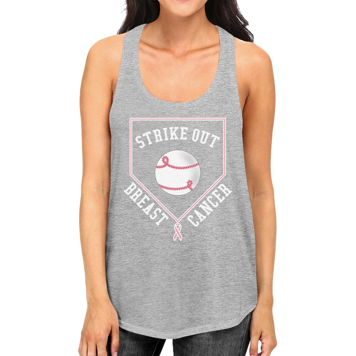 Strike Out Breast Cancer Baseball Womens Grey Tank Top