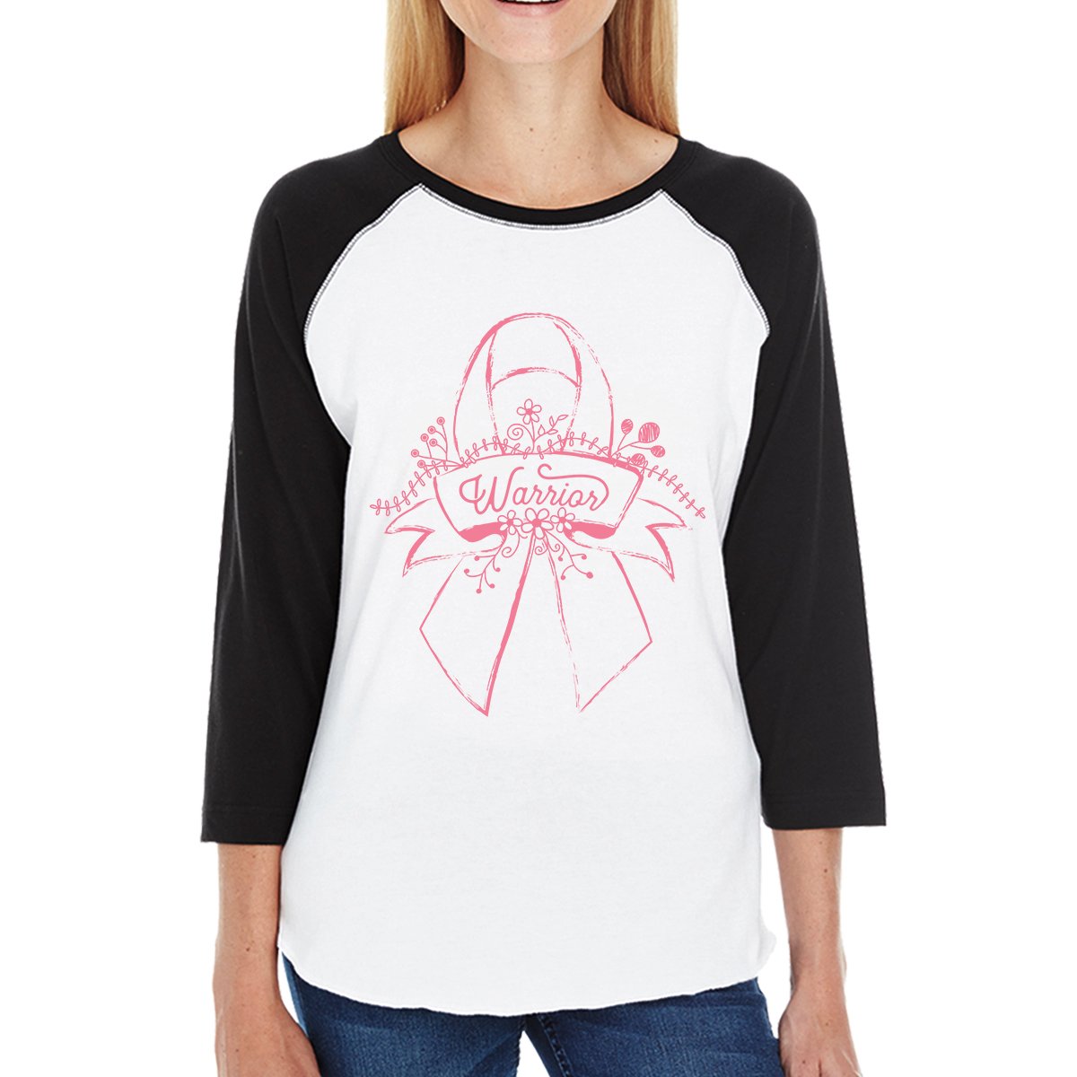 Warrior Breast Cancer Awareness Womens Black And White BaseBall Shirt