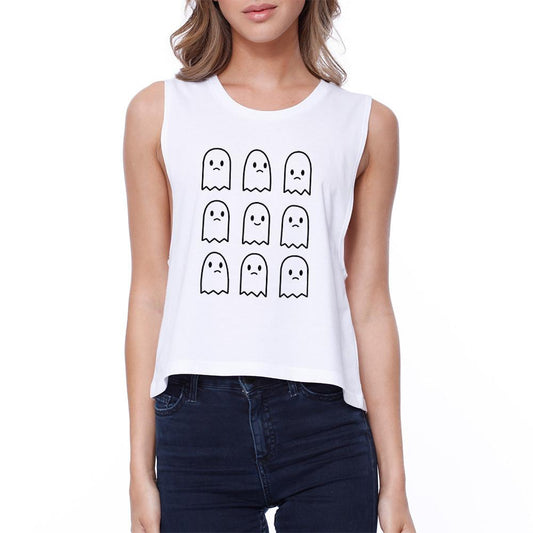 Ghosts Crop Tee Sleeveless Shirt For Halloween Junior Tank Top