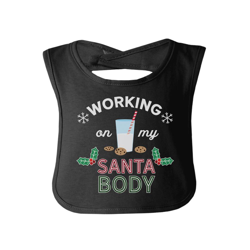 Working On My Santa Body Baby Black Bib