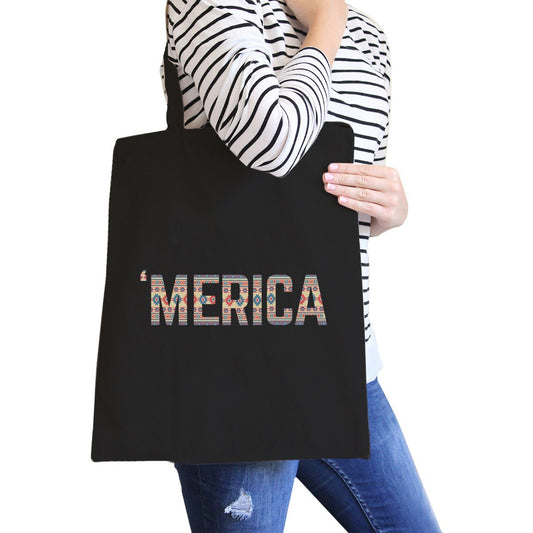 With 'merica Black Canvas Bag Tribal Pattern America Lettering Bag