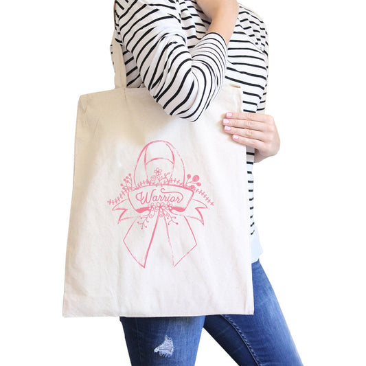 Warrior Breast Cancer Awareness Natural Canvas Bags