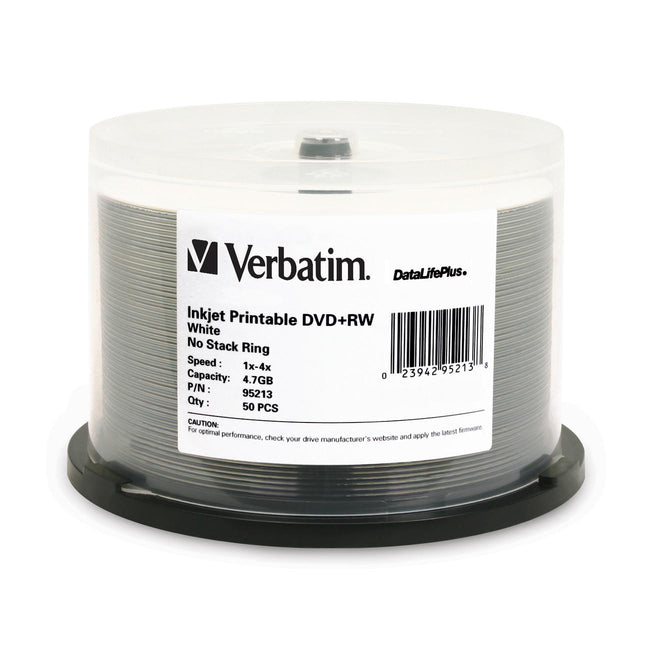 Verbatim DVD+RW 4.7GB 4X DataLifePlus White Inkjet Printable - 50pk Spindle