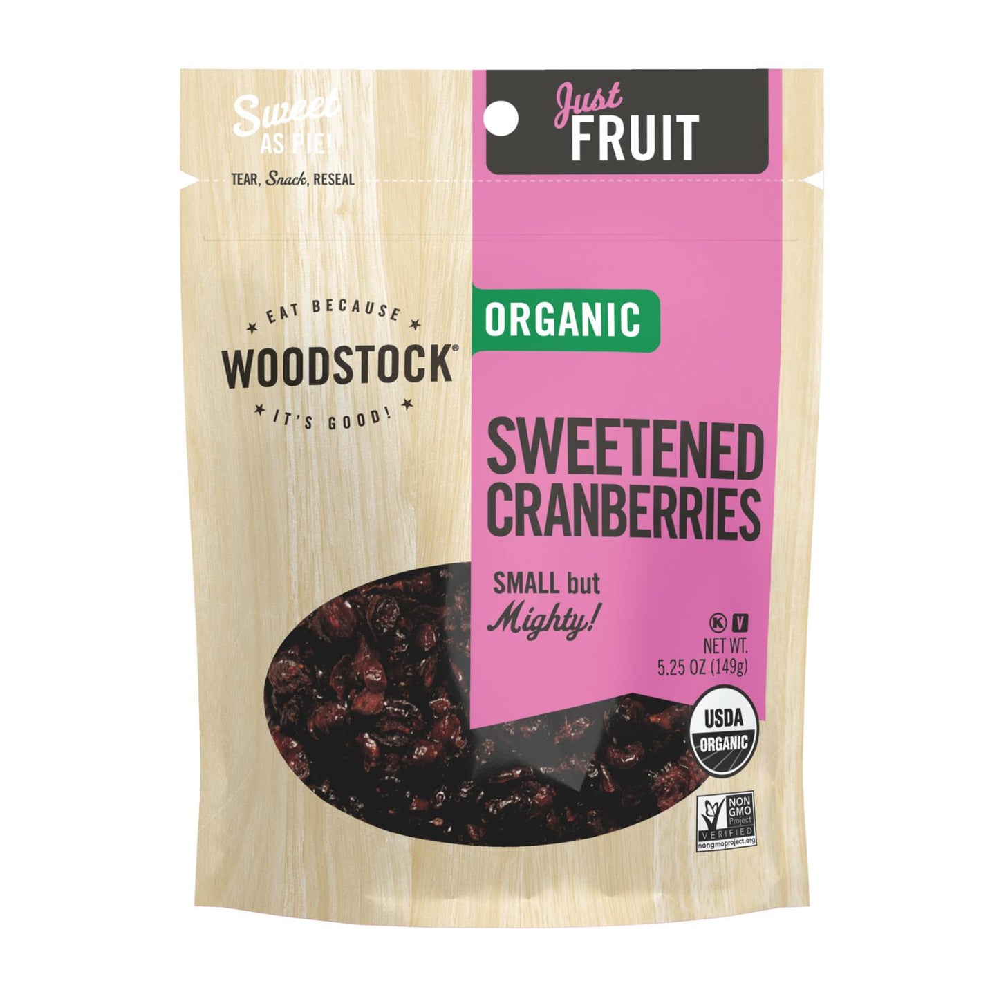 Woodstock Organic Sweetened Dried Cranberries - Case Of 8 - 5.25 Oz