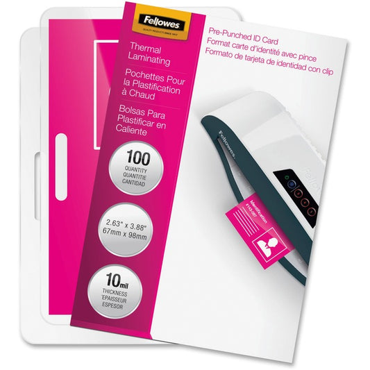 Fellowes Glossy Pouches - ID Tag punched, 10 mil, 100 pack