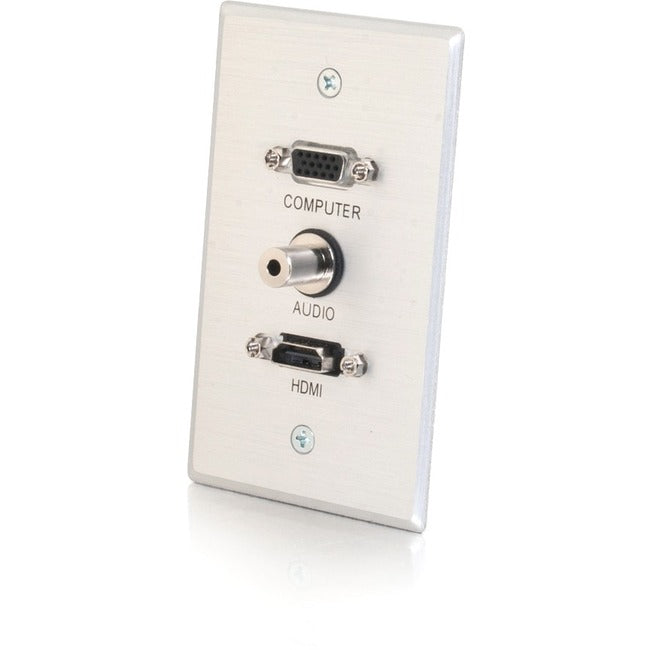 C2G HDMI, VGA and 3.5mm Audio Pass Through Wall Plate Single Gang Brushed Aluminum