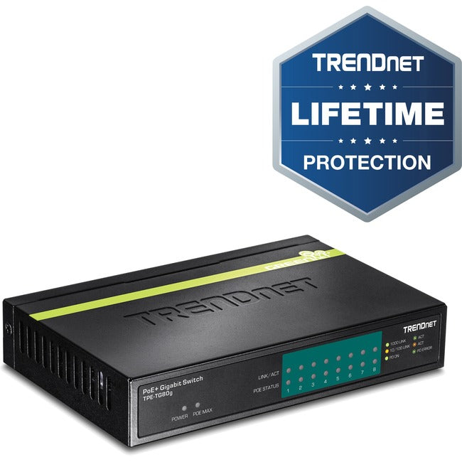 TRENDnet 8-Port Gigabit GREENnet PoE+ Switch